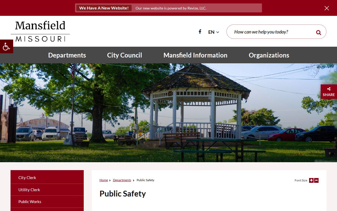 Mansfield public-safety page used to verify Mansfield Police Department arrest-record contacts